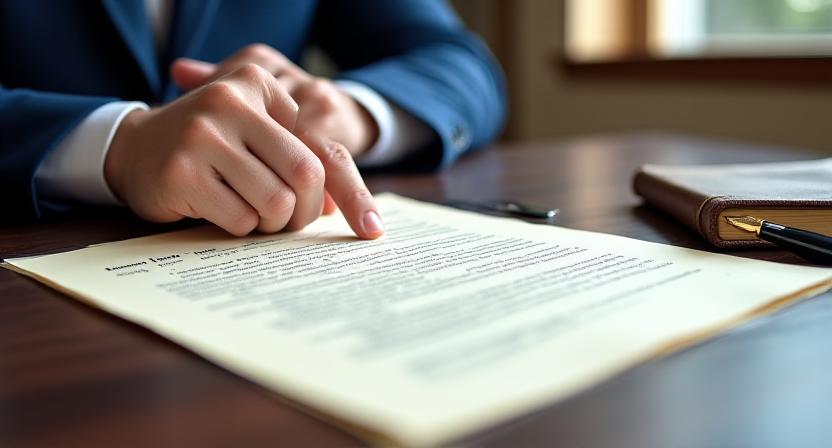 A professional legal expert reviewing a business contract in a modern London office.
